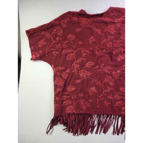 Chico's Women S/M Burgundy Leaf Jacquard Open Front Sweater Fringe Boho Festival - Picture 8 of 9